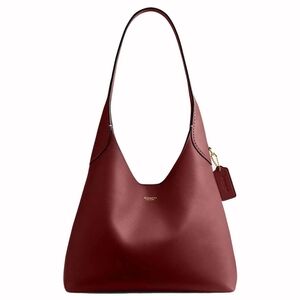 Coach Red Leather Hobo Shoulder Bag with Gold Logo